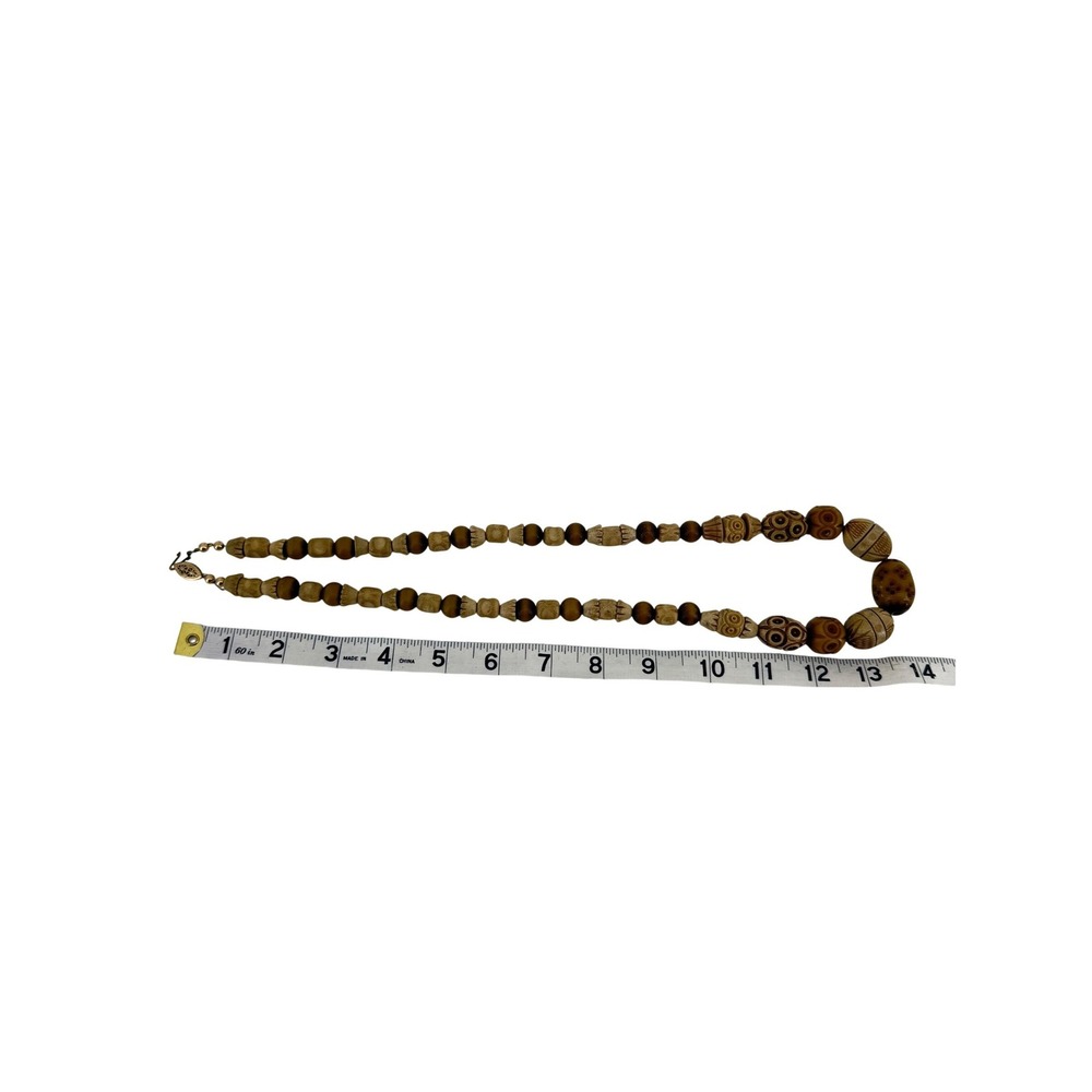 Vintage Hand Carved Beaded Necklace‎ Brown Tan Earthy Boho Statement - Picture 5 of 6